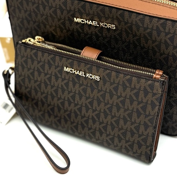 Michael Kors Large EW Crossbody Bag & Large Double Zip Wallet Brown - Picture 10 of 13